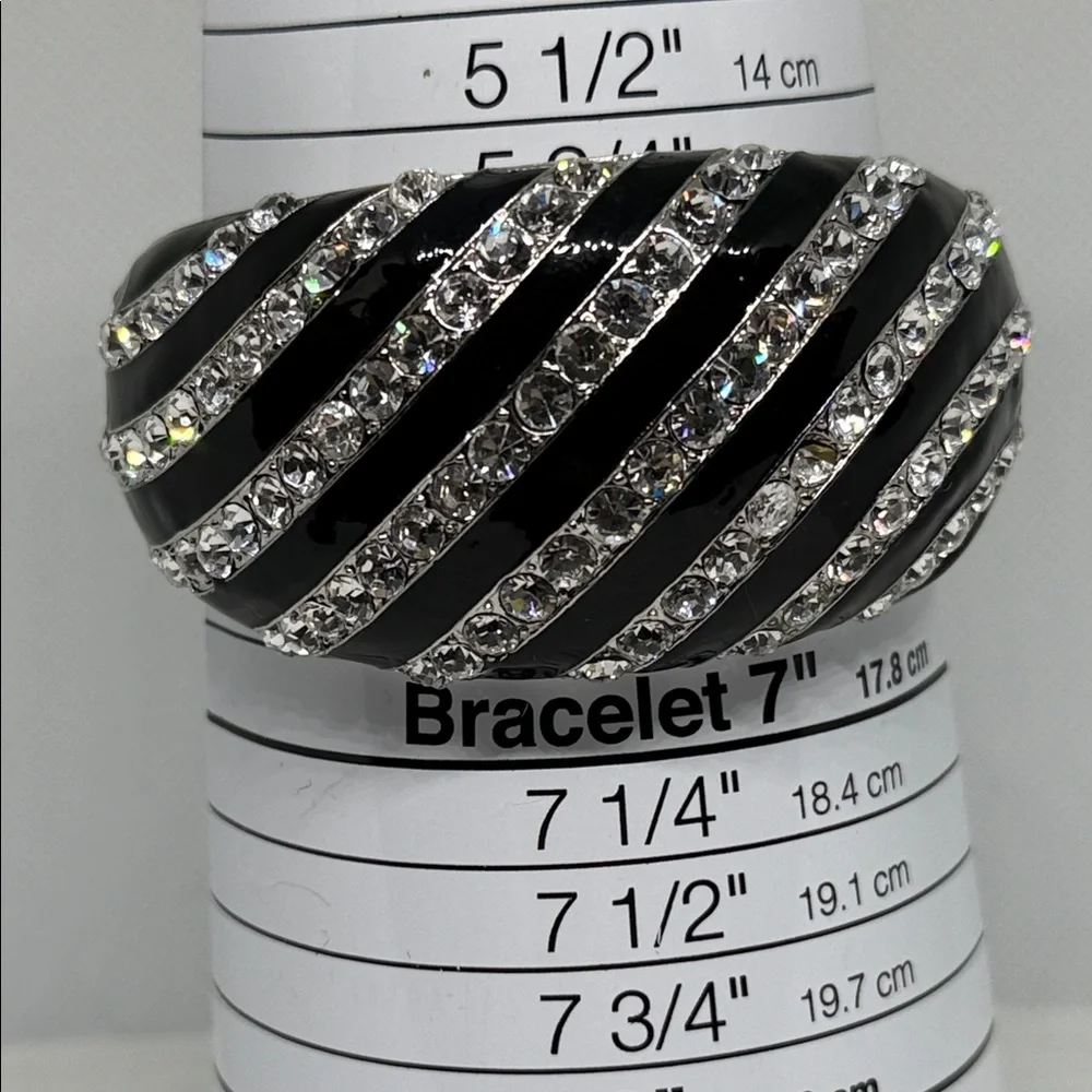 Vintage gorgeous wide Black enamel pave rhinestone Bracelet art deco disco glam